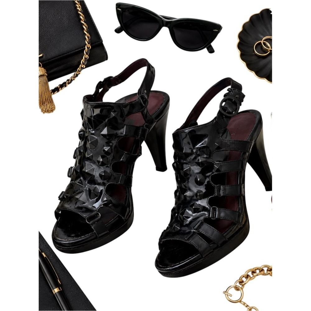 Bottega Veneta Black Patent Studded Cage Sandals EU 38 Designer Heels GUC
